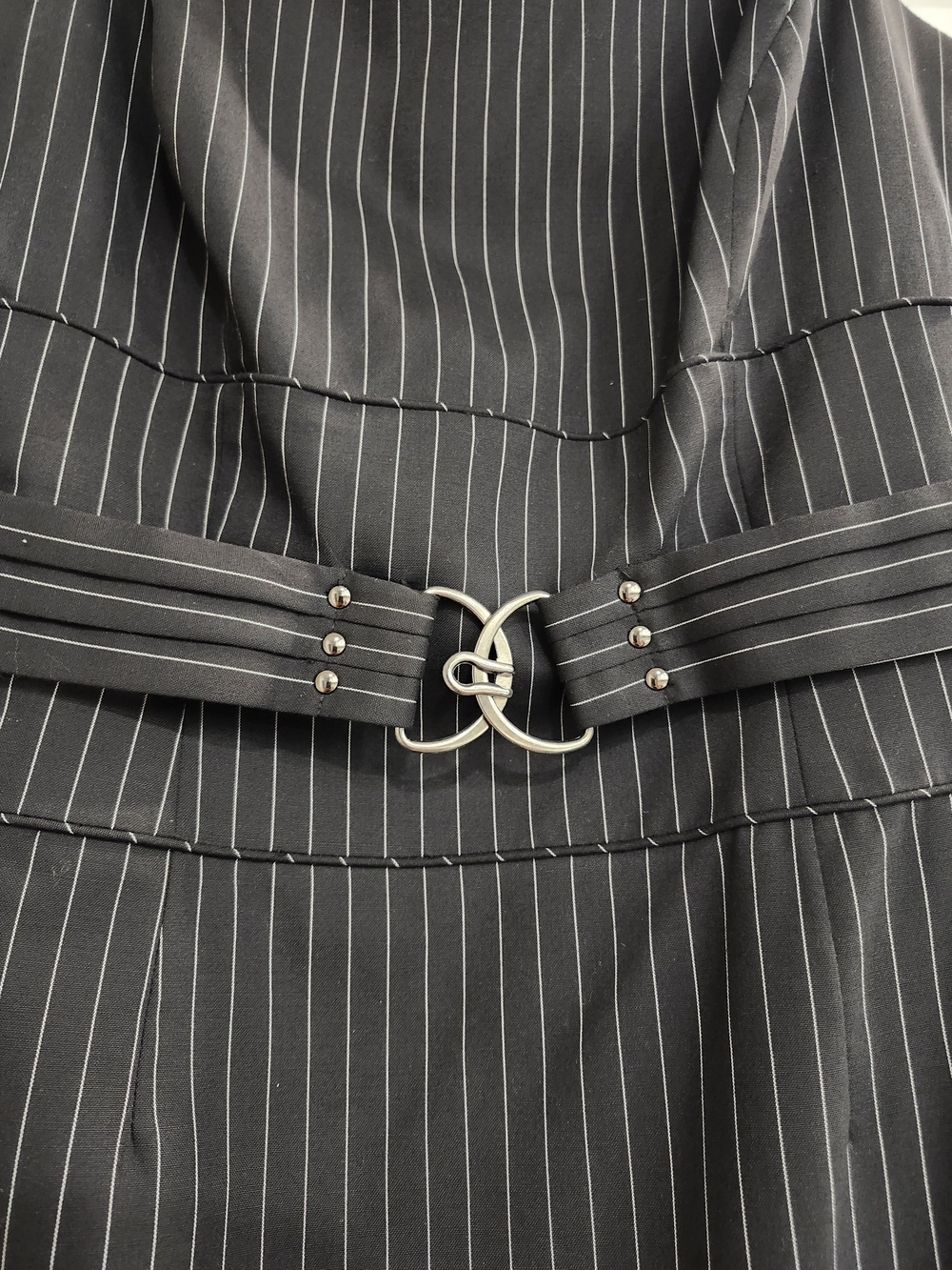 ANTONIO MELANI Black Pinstripe Midi Sheath Dress with Decorative Faux Belt - Picture 3 of 5